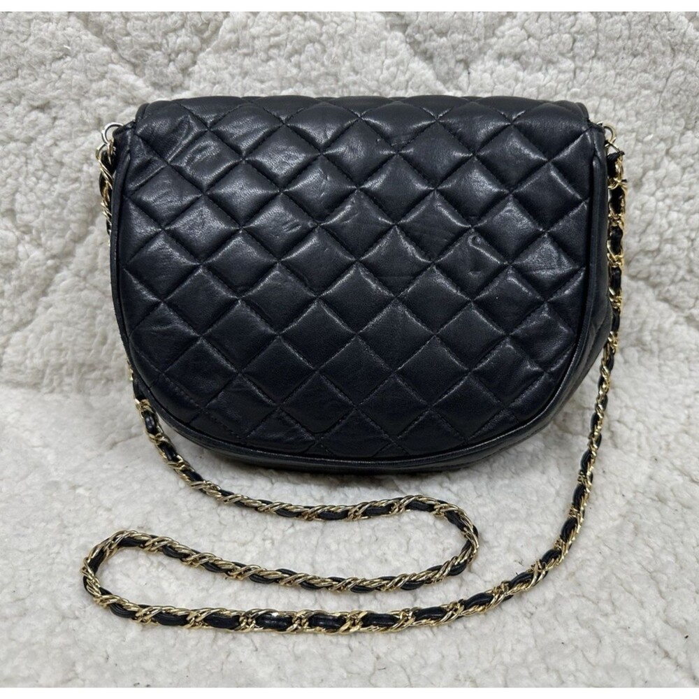 Jay Herbert New York vintage quilted black leather chain purse crossbody bag - Picture 3 of 13